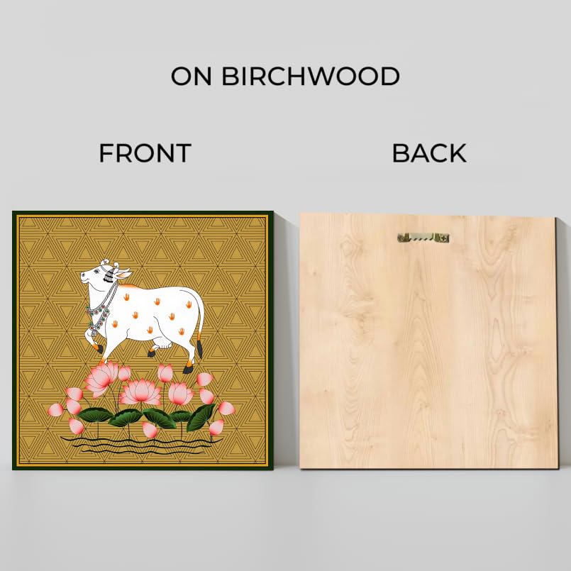 Chalk My Theme Sacred Cow Pichwai Wood Print Wall Art Gold Home Decor, Living Room, Bedroom, Cafe, Room Painting For Wall Decora